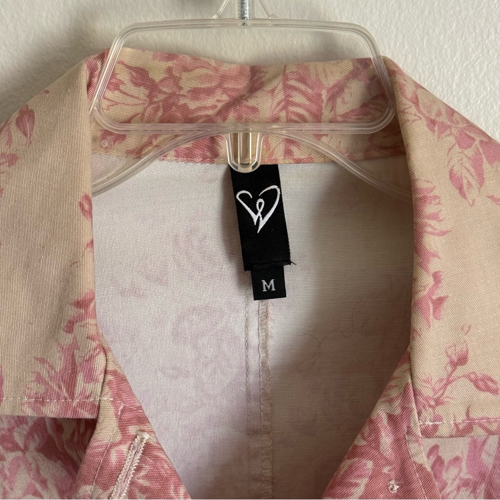 Windsor Blush Pink Vintage Inspired Floral Print Canvas Trench Coat Size Medium - Picture 7 of 9